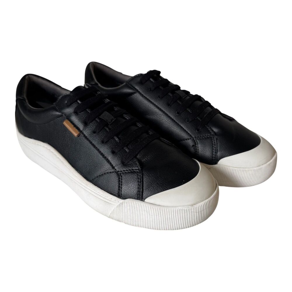 Dr Scholl's Time Off Black Platform Sneakers White Cap Toe Vegan Womens 10 W EUC